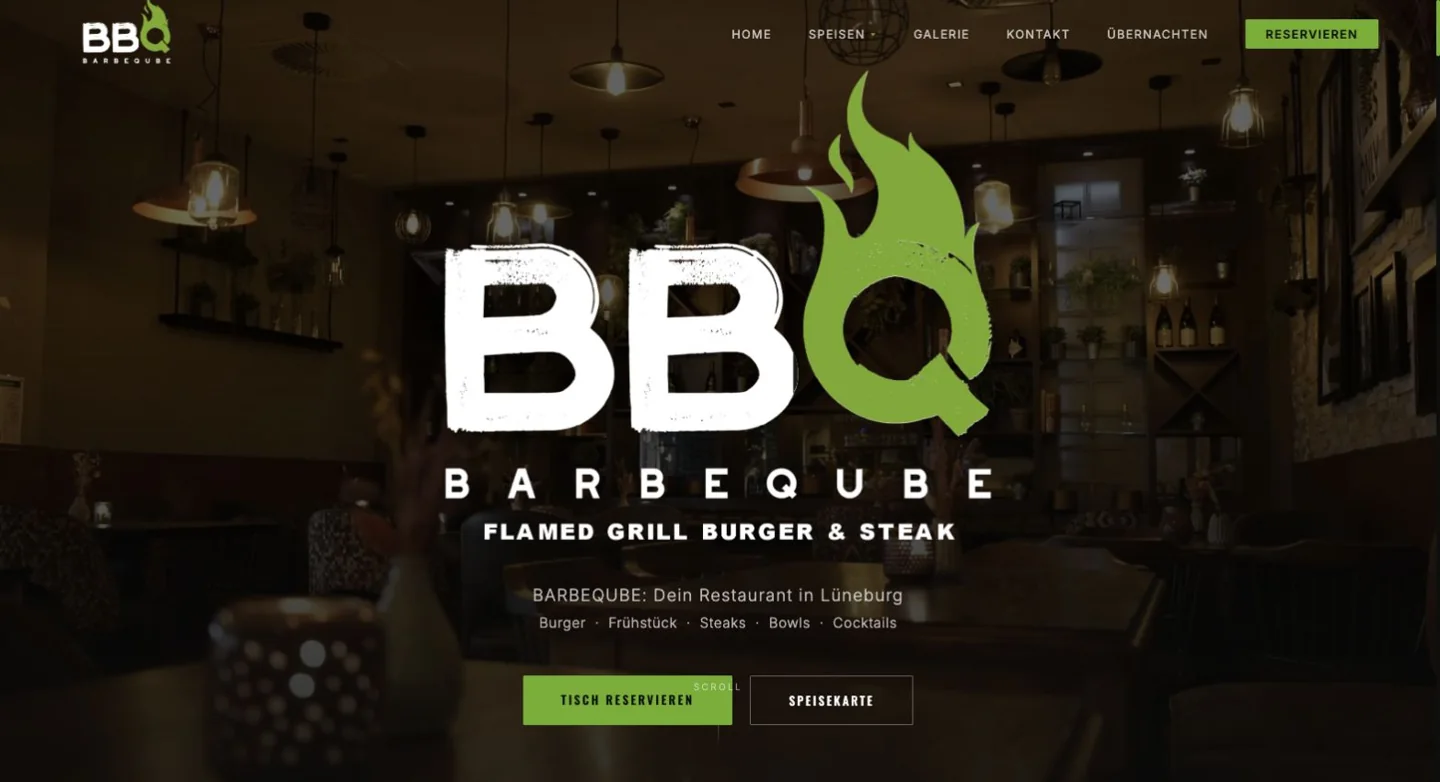 Website des Restaurants BARBEQUBE in Lüneburg