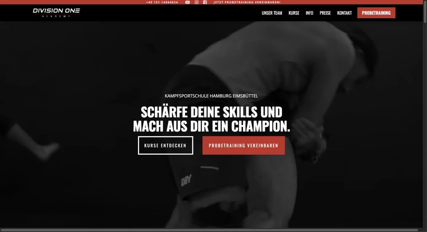 Website der Division One Academy