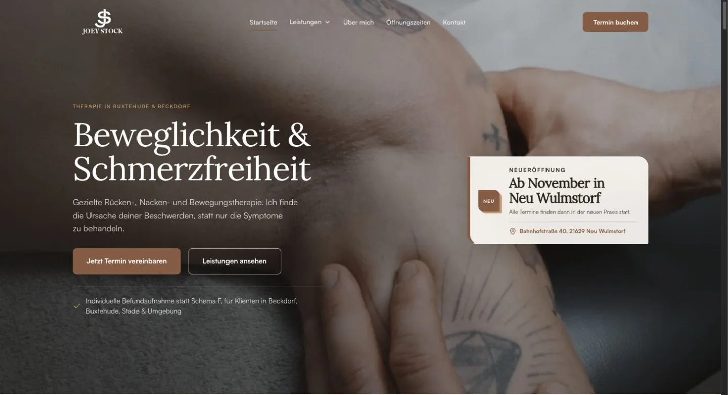 Neu gestaltete Website für Joey Stock