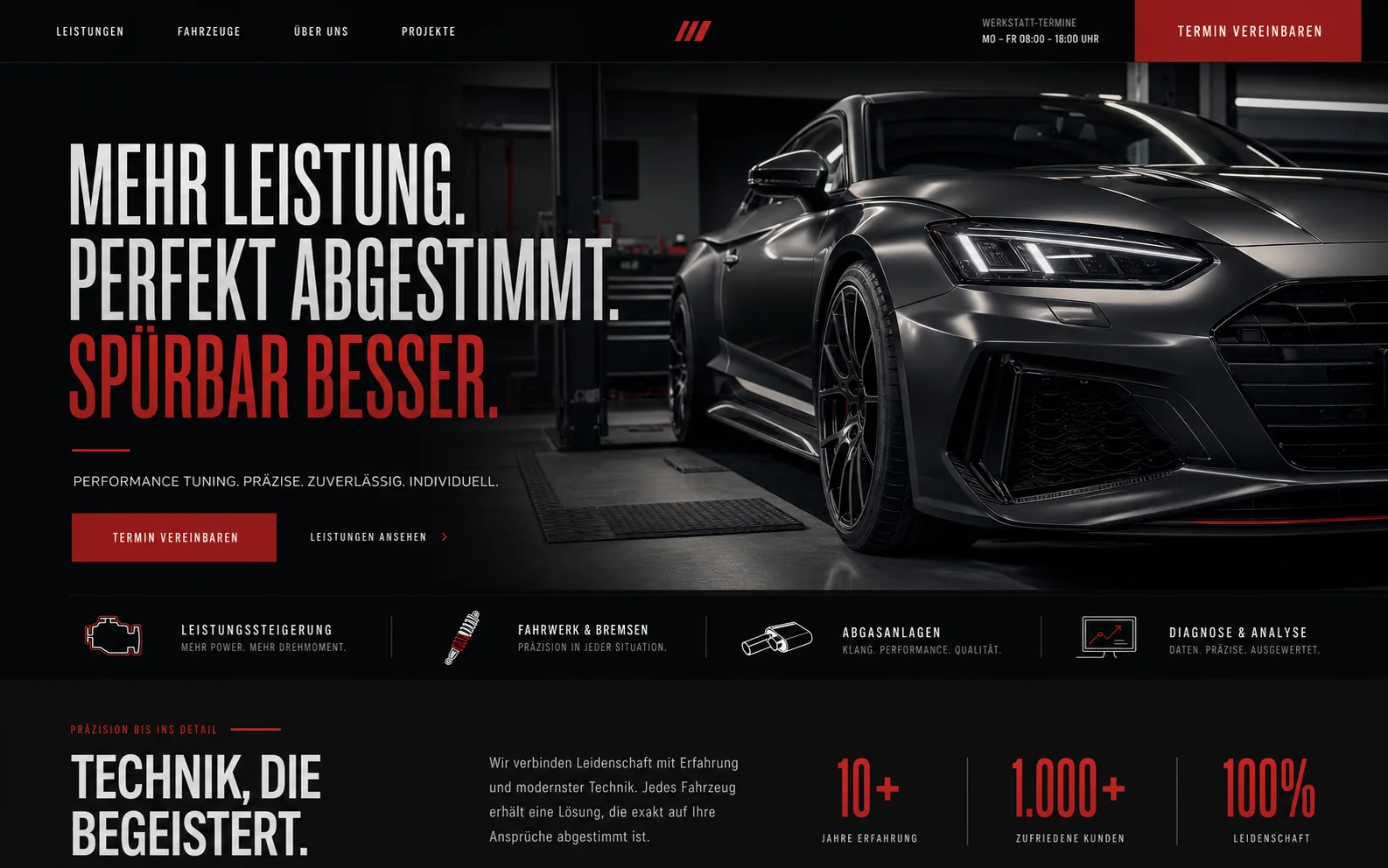Webdesign-Konzept für einen Automotive-Betrieb auf Laptop und Smartphone